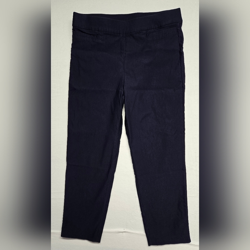 Alfred Dunner 12 Navy Blue Pull On Cropped Stretch Pants Elastic Waist